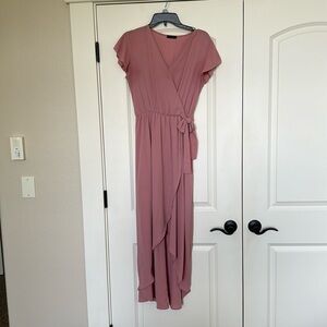 Pink high-low wrap dress